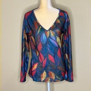 Low cut v neck blouse.